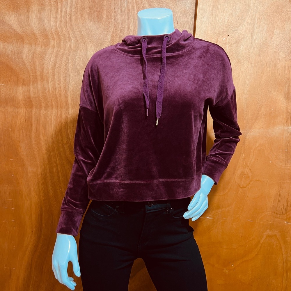 Philosophy Republic Womens XS Velour Hoodie Sweatshirt Plum Burgundy Cowl Neck